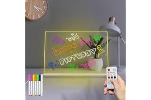 Masshomi A4 Size DIY RGB 7 Color Change Remote Control Message Dry Erase Acrylic Dimming Timer 7 Color Markers USB Cable Portable Glow Noteboard to do List Memo Menu Calandar 7.8 * 11 inch