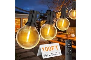FUKOOLE Guirlande Lumineuse Extérieure 30M, Guirlande LED Guinguette Exterieur, 50+2 G40 LED Ampoules, 5 Modes, Télécommandé, Minuteur, Blanc Chaud Guirlande Lumineuse Intérieur pour Terrasse, Mariage
