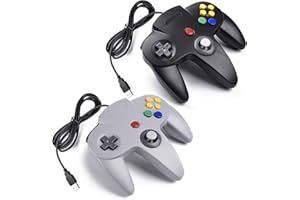 miadore 2X Manette de Jeu 64 N64 USB Classique Gamepad Joystick pour Windows PC Mac (Noir/Gris 2 Pack)