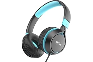 EarFun Dziecięce słuchawki z kablem, ogranicznik głośności 85 dB, super lekkie, składane, regulowane, dźwięk stereo, obracane o 90 stopni, słuchawki nauszne dla dzieci, do szkoły/tabletu, czarne