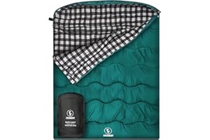 FORINBUY Sac de Couchage Double pour Adulte Sac de Couchage 2 Personnes Hiver, Doublure 100% Flanelle de Coton Pur,Chaud et Imperméable, pour Couple/Famille Camping Voyage Extérieur Intérieur Maison