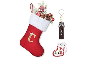 Homemari Calcetín de Navidad Personalizado 30 cm Media de Papá Noel Bordada Adornos Colgantes Decoraciones navideñas para árbol de Navidad y hogar Chimenea C
