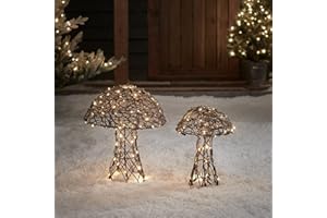 Lights4fun Outdoor Battery Rattan Mushroom LED Light Garden Decoration with Timer 40cm IP44 for Summer, Christmas, Patios, Lawns, Porches