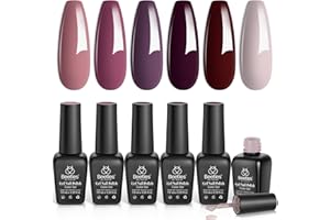‎BEETLES GEL POLISH Beetles Rot UV Nagellack Rosenblätter, 6 Farben Pfirsichrosa Hautfarbe Gel Nagellack Burgunderrot Farbe für Nägel Soak Off LED Maniküre