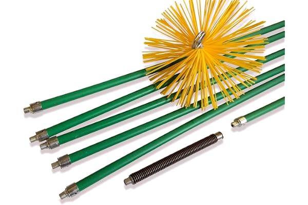 Kit de ramonage pro conduits gainés | Hérisson synthétique | Ø 200 mm | 8 m en 6 cannes autobloquantes Ø 18mm creuses | Ressort de départ | 5 * 1,4 m + 1 * 1 m | Cheminées | Kibros 5KIT20Nb