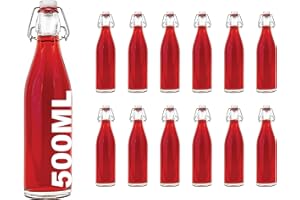 slkfactory Lot de 12 Bouteilles en Verre vides de 500 ML avec Bouchon à étrier - Bouteilles de vin, de Liqueur - Bouteilles en Verre avec Bouchon à Bascule - 0,5 l