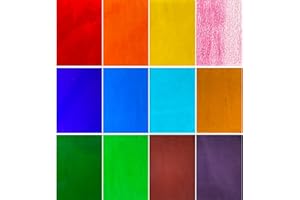 Hengyisha 12 Sheets Transparent Stained Glass Sheets, Rainbow Colors Stained Glass Supplies, 6"X4" Cathedral Glass Mosaic Glass Tiles for Crafts