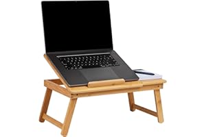 Mind Reader Kolekcja Bali, Rayon from Bamboo Przenośne biurko na laptopa/stół śniadaniowy z pochyloną górą, składane nogi, 40 cm dł. x 30 cm szer. x 20 cm wys., brązowe