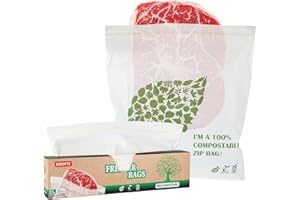 ECOOPTS 100 % kompostierbare, große, umweltfreundliche Sandwich-Beutel mit Reißverschluss, gut verschließbar für Obst und Lebensmittel