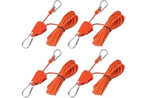 ACOMTUO Abspannseile mit Seilspanner 4m, 4 Stück Zeltschnur mit Spanner, Verstellbarer Seil Ratsche, Seilratsche mit Haken, Einstellbare Ratchet Hanger für Outdoor Camping Sonnensegel (Orange)