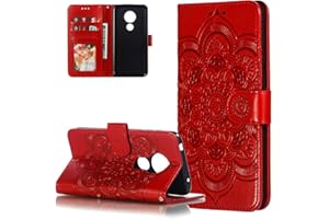 LEMAXELERS Motorola Moto G7 Play Hülle,Moto G7 Play Handyhülle Prägung Mandala-Blume Flip Case PU Leder Cover Magnet Schutzhülle Tasche Ständer Handytasche für Motorola Moto G7 Play,LD Mandala Red