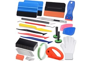 FOSHIO Kit de Films de Voiture Teinté Kit Covering Outils de Film Comprenant Un grattoir en Plastique, Couteau Utilitaire et Lames, Ruban de découpe sans Couteau 5 m