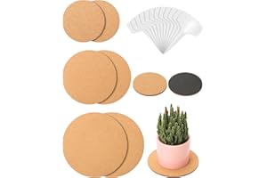 Whtawtaw 6 Pcs Cork Plant Mats Plant Coasters, 3 Sizes 4/6/8 inch Round Plate Pad Cork Mat with 12 Pcs Tags for Indoor and Garden Potted Plants, DIY Craft Projects (Nude & Black)