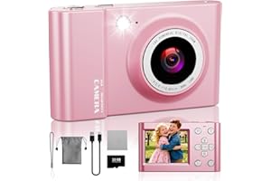 CHAKEYAKE Appareil Photo Numérique, 4k 64MP Appareil Photo Compact Portable avec Autofocus, Zoom Numérique 18X, écran LCD 2,4", Carte 32 Go, pour Enfants Adolescents Vlogging Débutants, Rose