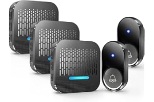 Kabol Wireless Doorbell, Plug in 1000ft Cordless Door Bell Chime, 55 Melodies, 5 Volume Levels, IP65 Waterproof Door Bells Wireless Kits, 2 Battery Operated Button and 3 Receivers with LED Indicator