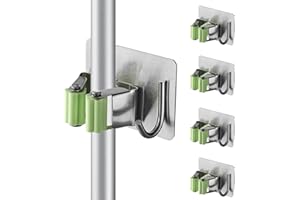 Cokshy Appendi Scopa da Muro, 4 Pezzi Porta Scope Parete in Acciaio Inossidabile Portascope da Muro Adesivo Appendibile Senza Perforazione con Ganci per Cucina Bagno Ripostiglio Giardino (Verde)