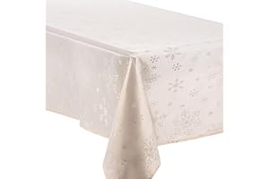 Celebright Christmas Tablecloth - Rectangular 52 x 90 inches (132 x 228 cm) - Ideal for 4-8 Dinner Place Settings - Blizzard Snowflake Embossed Design - Cream