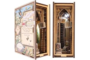 Cutefun Book Nook miniaturowy zestaw do domku dla lalek, narożnik na książki, domek dla lalek, biblioteka, wkład do regału na książki, zestaw z oświetleniem LED EIF Library (SC11), CF-SC11