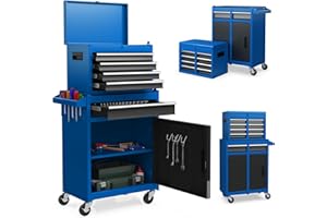 SOARS Carrello Porta Attrezzi con Ruote, 5 Scomparti, 2 Ripiani, Porta Attrezzi da Lavoro Rimovibile & Carrello Inferiore, Bloccabile, 59 X 28 X 102 CM, per Garage, Officina, Casa (Blu+Nero)