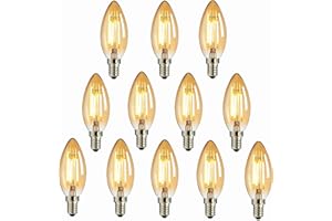 NUODIFAN LED Edison Glühbirne E14, 12x Vintage Kleine LED Kerze Birne Antike Lampe (Warmweiß 4W 2700K Amber Glas) Dekorative Retro Glühbirne Ideal für Kronleuchter Hänge Kristalllampe
