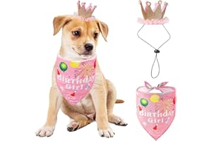 AIMICOCA Hund Geburtstag Bandana Hut Set, Hund Geburtstag Party Supplies Hund Bandana Junge Mädchen Welpe Geburtstag Hut Schal für kleine mittlere Hunde Haustier (Rose)