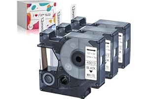 3x Hehua Kompatybilny z Dymo D1 12mm 45013 Zamiennik Taśmy do Etykiet Dymo D1 12mm S0720530 Czarny na Białym, do LabelManager 160 280 210D 420p PNP Labelpoint 150 200 LabelWriter 450 Duo