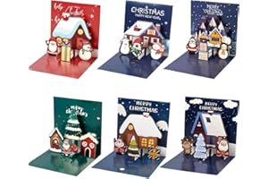 Gosknor 6 Tarjetas Navideñas, Tarjetas de Felicitación Navideñas en 3D con Sobres 6 Estilos de Tarjetas Navideñas Emergentes Tarjetas de Feliz Navidad para Suministros para Fiestas Navideñas