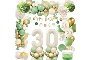 AUEZONA Globos 30 Cumpleaños Verdes,30 Años Decoracion Cumpleaños,Decoracion Fiesta 30 Cumpleaños,Pancarta de Feliz Cumpleaños,Decoraciones Verdes Oro Fiesta de 30 Cumpleaños para Hombres y Mujeres