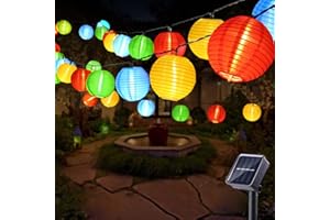 PhilzOps Solarny łańcuch świetlny lampiony do użytku na zewnątrz, 10 m, 30 diod LED, kolorowy, IP65, wodoszczelny, oświetlenie do ogrodu, na taras, wesele, imprezę, balkon, imprezę, Boże Narodzenie