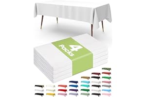 Pureegg Plastic Table Cloth Disposable 4 Pack, 137 x 274 cm Table Cloths for Parties, Decorative Tablecloths for Rectangle Tables, White Plastic Cover, Leakproof & Sturdy, White
