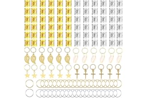 VYZUTR 140 Pezzi Anelli Gioielli per capelli Clip Alluminio Dread Locks Capelli regolabili Cuffie perline Trecce accessori