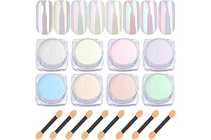 Polvere Unghie Effetto Perla Bianca BISHENGYF - 8Pcs Polvere per Unghie Cromata Effetto Moonlight per Unghie, Polveri Unghie Sirena Metal Specchio per Decora DIY Nail Art Pigmente Nageldesign