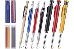 HAPPARA Lápiz de carpintero sólido con 36 recambios, lápiz mecánico de punta larga, sacapuntas integrado, herramientas de marcado de carpintería para construcción de arquitectos