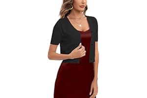 YUKIUINY Boléro Femme Tricot Gilet Court Veste Cardigan Bouton Manches Courtes pour Robe Bretelle T Shirt Soirée Fête Décontracté Chic Elégante