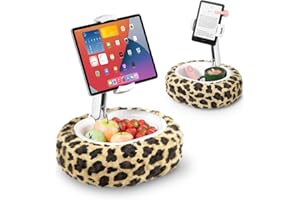 Viozon Kindle Holder, Tablet Pillow Stand, Compatible with 4-11" Tablet/Phone with Snack Bowl, Adjustable, Foldable, Kindle Accessories, Idea for Reading in Bed & Watching Video, Leopard Print