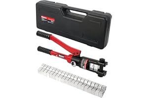 AMZCNC Hand Operated Hydraulic Crimping Tool Range 6 mm² to 120 mm² for Cable lugs Hydraulic Crimping Crimper Wire Terminal Lug Tool with 9 Pairs Dies (Red 6~120mm² Crimping Tool)