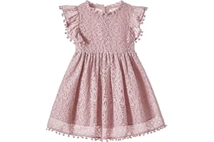 Beganly Girls' Elegant Princess Lace Dress Toddler Vintage Pom Pom Flutter Sleeve Party Dresses