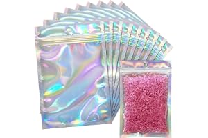 KAHEIGN 100 st aluminium-dragkedjeset, 10 x 15 cm, holografisk färg, platt dragkedja, luktfria förvaringspåsar för smycken, godis, kex