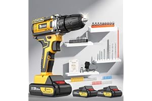 CONENTOOL Cordless Drill 21V, Battery Power Drilldrivers, 45N.m Combi-Drill with 2 * 2000mAh Battery and Charger, 3/8” inch Keyless Chuck Torque Setting Electric Screwdriver Kit