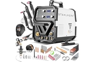 STAHLWERK Schweißgerät 4 in 1 Kombi CTM-250 ST - Vollausstattung – WIG, MIG/MAG, ARC/MMA/E-Hand, CUT/Plasma, 200 A Schweißen & 50 A Plasmaschneiden, Schneidleistung bis 14 mm, Parameter einstellbar