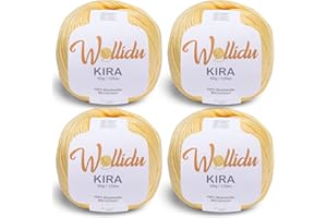 Wollidu Kira 100% Baumwolle zum Stricken und Häkeln 4 x 50g Set Häkelgarn Strickgarn - Gelb