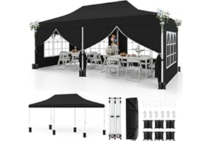 RELAX4LIFE Tonnelle Pliante 3x6 Imperméable avec 6 Parois Amovibles, Barnum Pliant 3x6, Hauteur Réglable, Portes Zippées, Tente de Réception Anti-UV, Sac Transport, Montage sans Outil