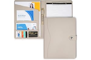 AMKSONS GESCHÄFT AMKSONS cartellina portadocumenti a4 in Grigio Chiaro con portablocco e blocco note A4, materiale in pelle PU con scomparti per cartella portadocumenti a4,a5, portapenne, chiusura magnetica