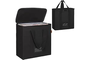 OUUTMEE Vinyl-Schallplatten-Aufbewahrungsbox mit Reißverschlüsse, Klappbare Plattenkoffer für LP-Schallplatten-Aufbewahrung,für 12" Schallplatten, Hält bis zu 30+ einzelne Schallplatten, Klein