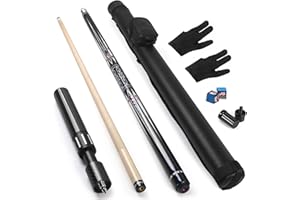 lotmusic Premium Pool Stick with Telescopic Fibre Extension Cue 58 Inch Professional Pool Cue Set with Black Pool Cue Case & Billiard Accessories