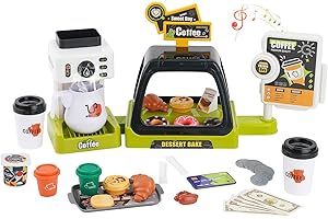 HOMCENT Macchina da Caffè per Bambini, Giocattolo con suono, vassoio, 41 pezzi registratore di cassa giocattolo per bambini, Caffettiera gioco di simulazione da cucina