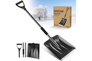 UMUACCAN 4 in 1 Snow Shovel, New Upgrade Large-Capacity Lightweight, Durable Aluminum Portable Shovel, Apply to Snowfield, Garden, Car, Camping, as Gift (Black)