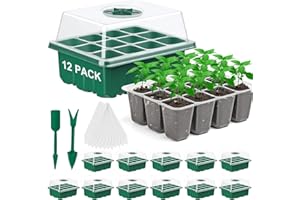 Feizeisun Propagation Greenhouse 12 Pieces 144 Cell Indoor Greenhouse Propagator Mini Greenhouse Propagation Set Greenhouse Propagation Tray with Lid and Ventilation, 20 Labels, 2 Tools