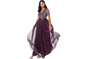 Maya Deluxe Women's Maxi Dress for Women, Ladies’ Bridesmaid Dress, V-Neck Plus Size Ball Gown, Short Sleeves, Long Elegant Empire Waist Bridesmaid Dress