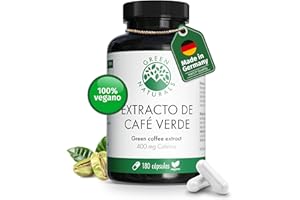 Cafeína Cápsulas 400 mg - Alta dosis con extracto de café verde - 180 cápsulas para energía y rendimiento máximo - Green Naturals